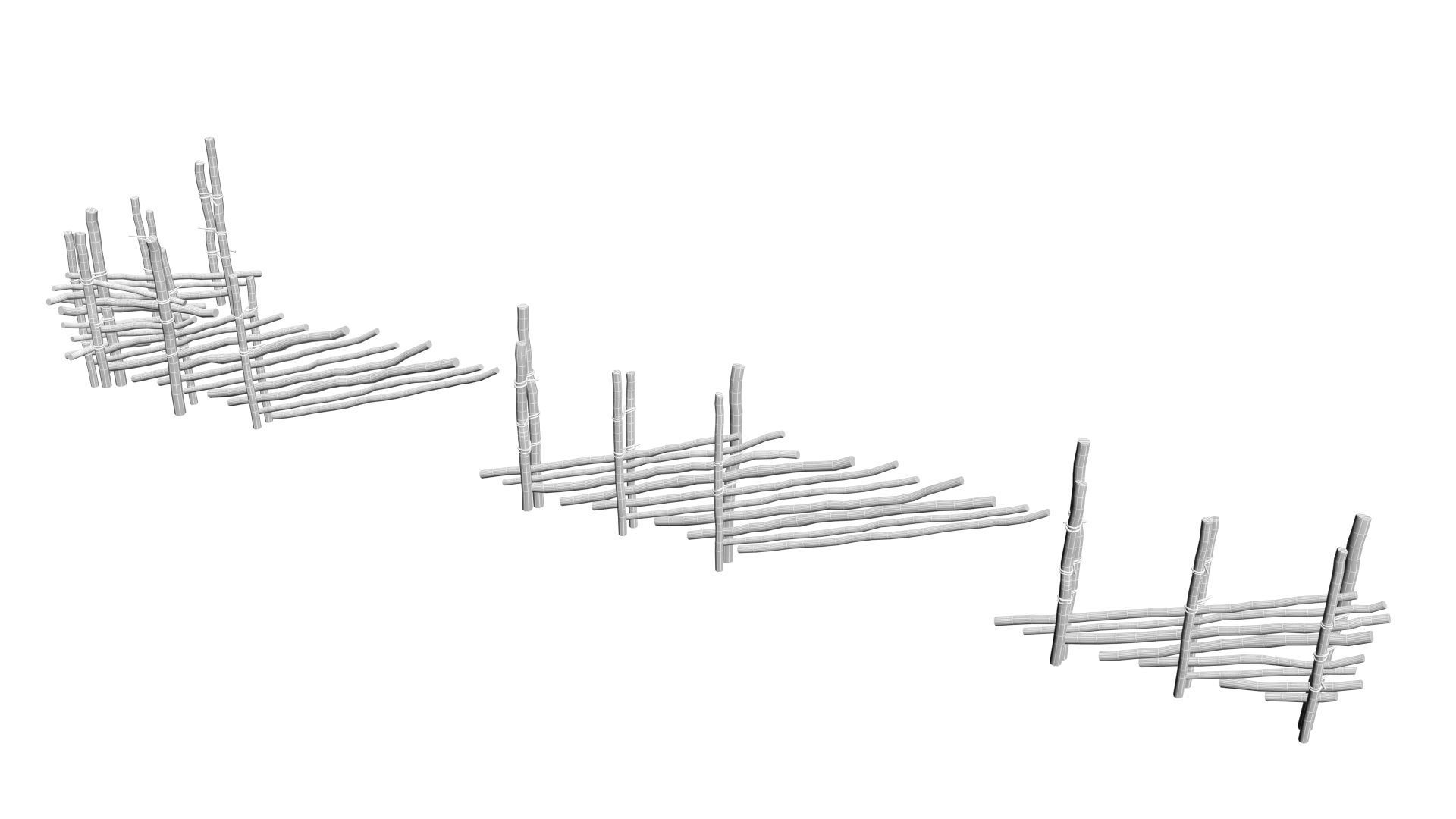 Modular medieval wooden fence pack Low-poly 3D model_18