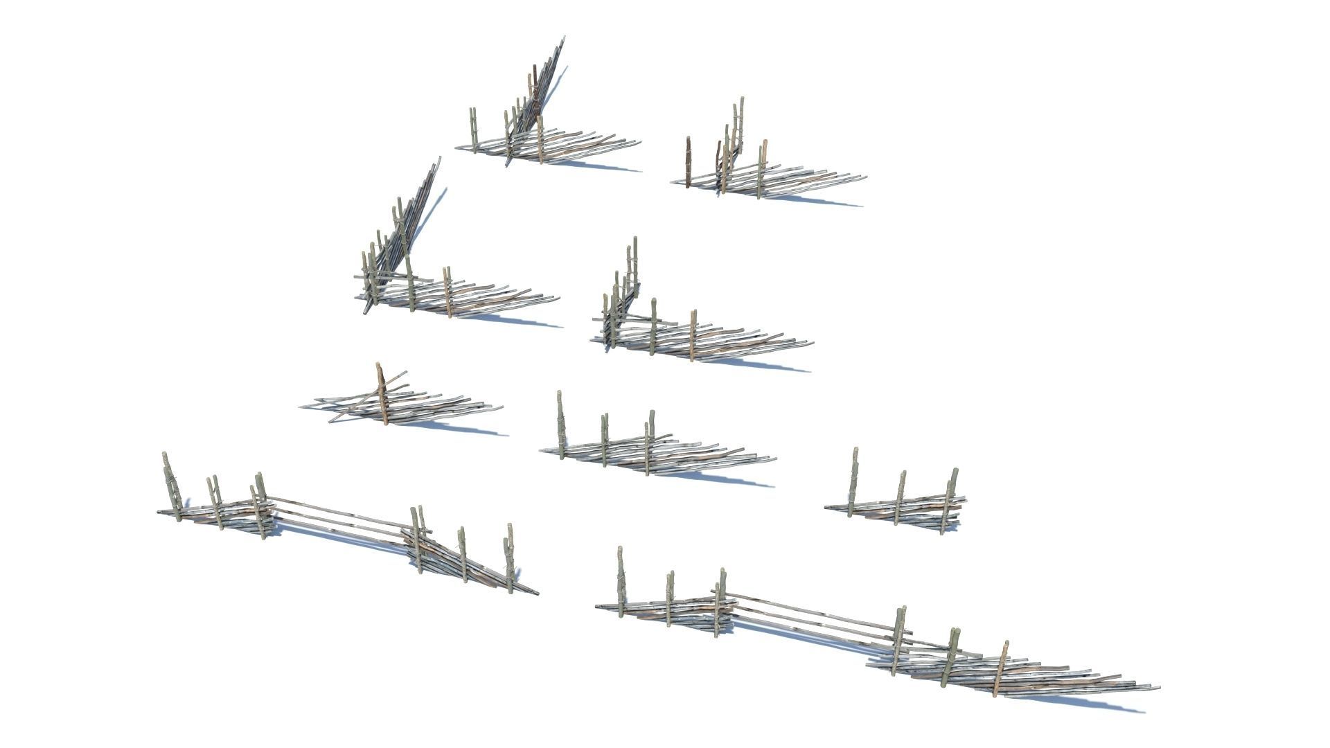 Modular medieval wooden fence pack Low-poly 3D model_12