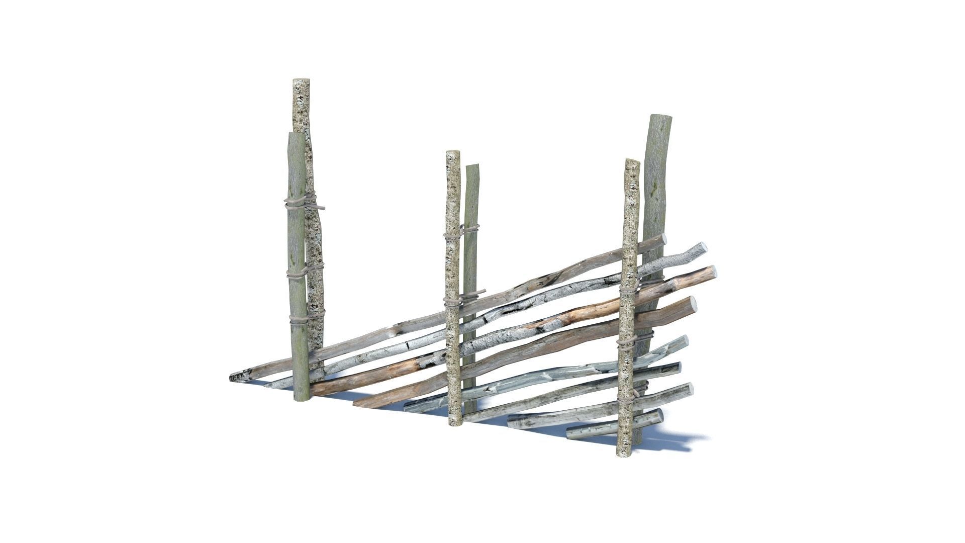 Modular medieval wooden fence pack Low-poly 3D model_15