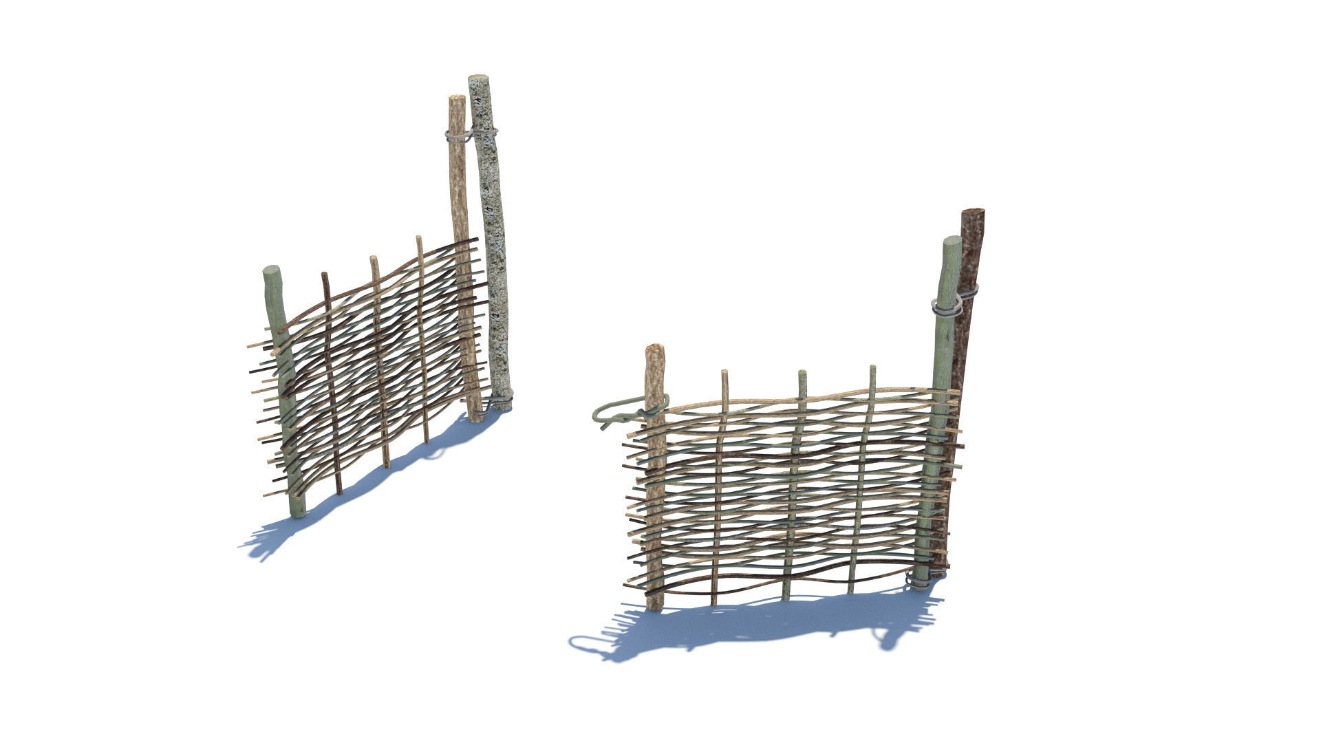 Modular medieval wooden fence pack Low-poly 3D model_9