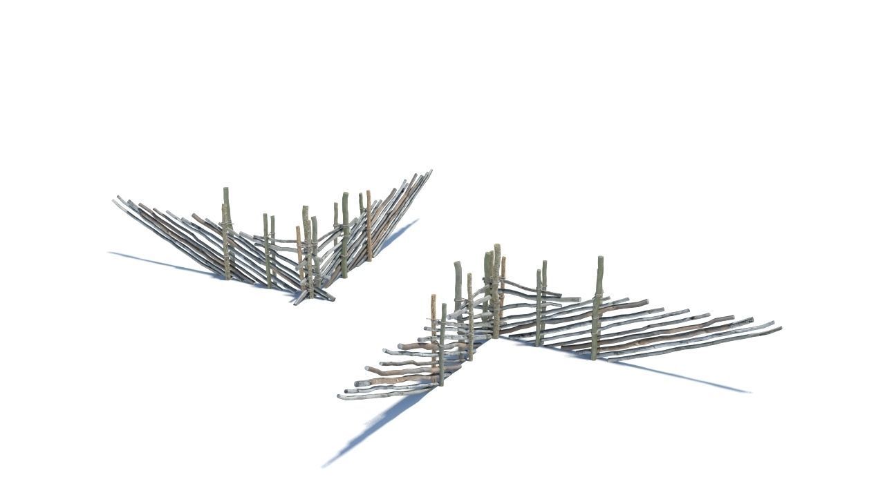Modular medieval wooden fence pack Low-poly 3D model_20
