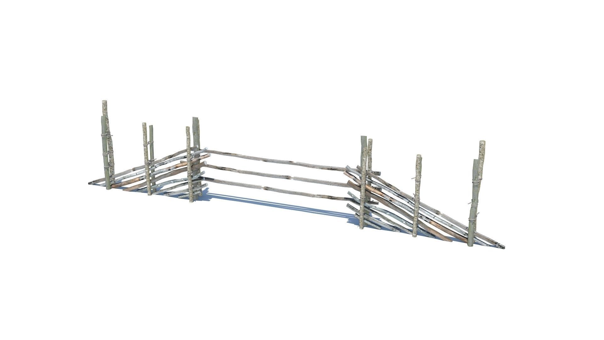 Modular medieval wooden fence pack Low-poly 3D model_23