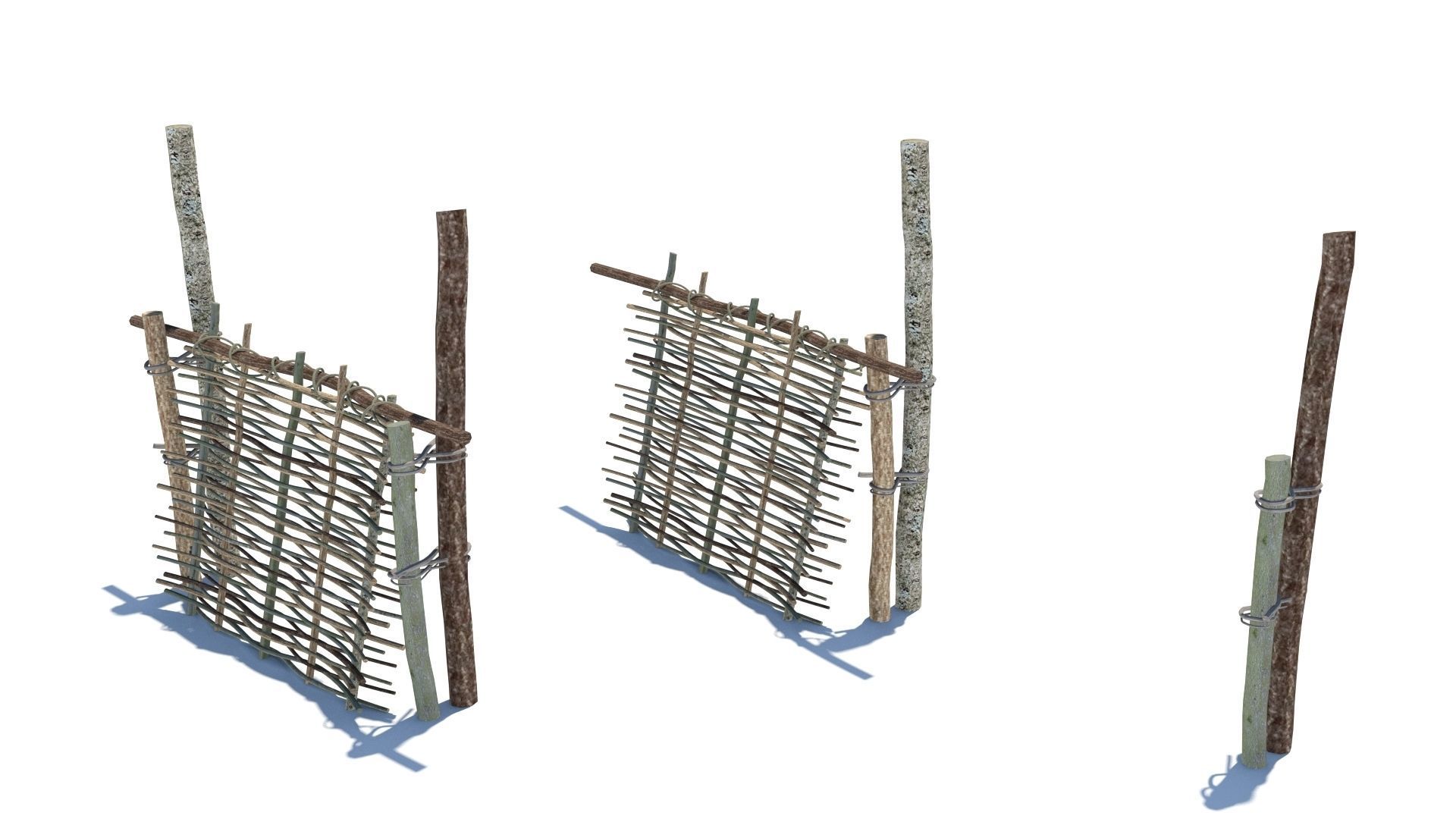 Modular medieval wooden fence pack Low-poly 3D model_10