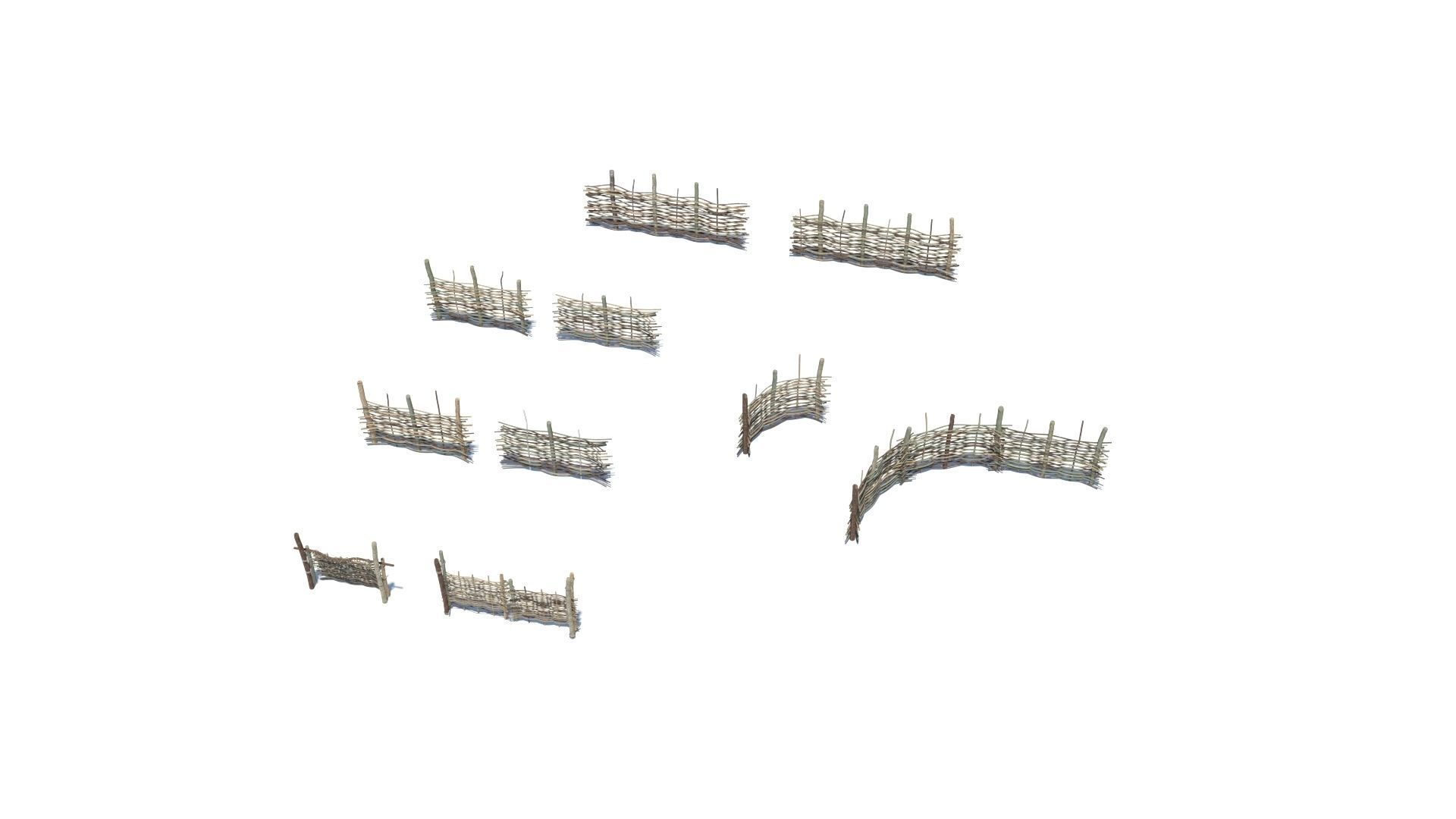 Modular medieval wooden fence pack Low-poly 3D model_3