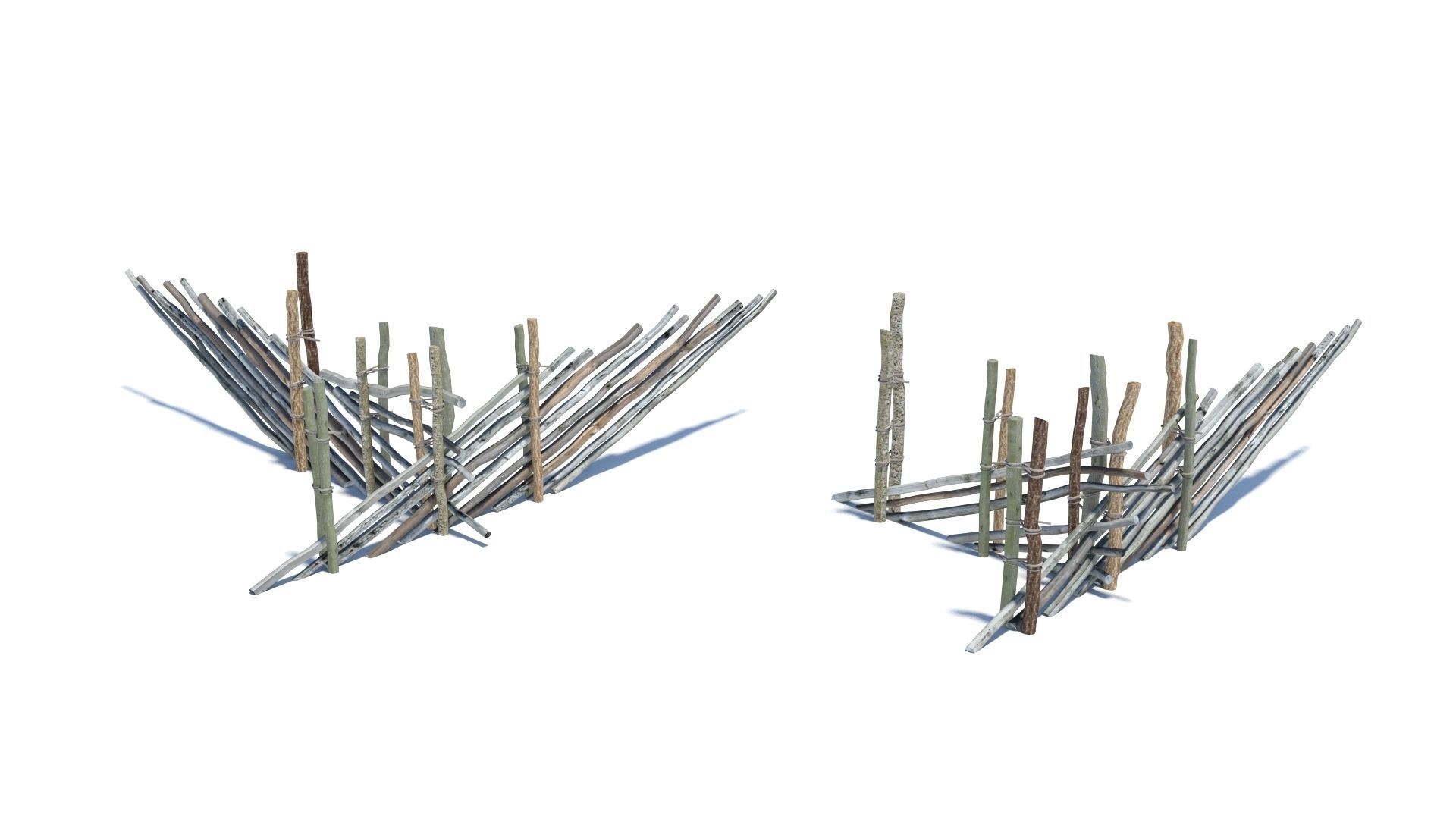 Modular medieval wooden fence pack Low-poly 3D model_19