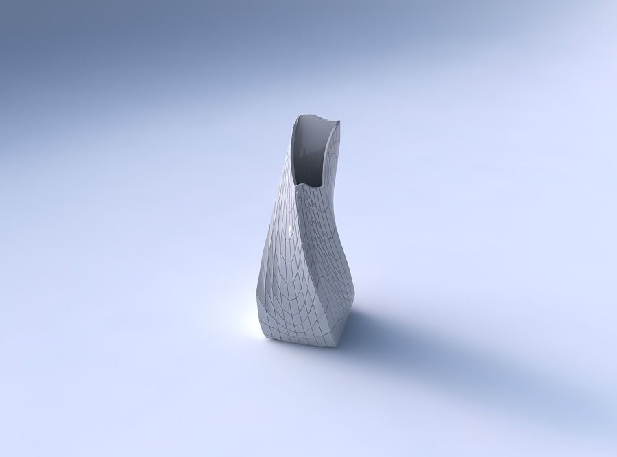 Vase twisted top bent quadratic with wavy grid plates 3D print model_3