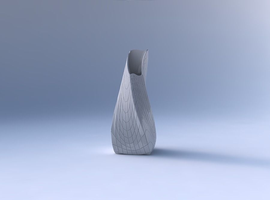 Vase twisted top bent quadratic with wavy grid plates 3D print model_4