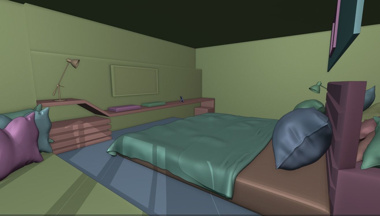 Bedroom with wooden floors and bed 3D model_4