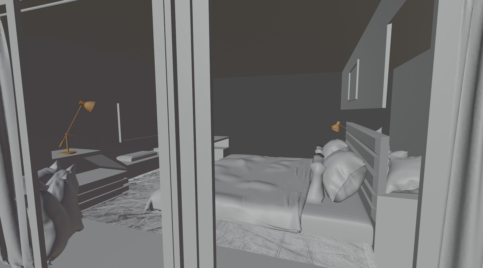 Bedroom with wooden floors and bed 3D model_3