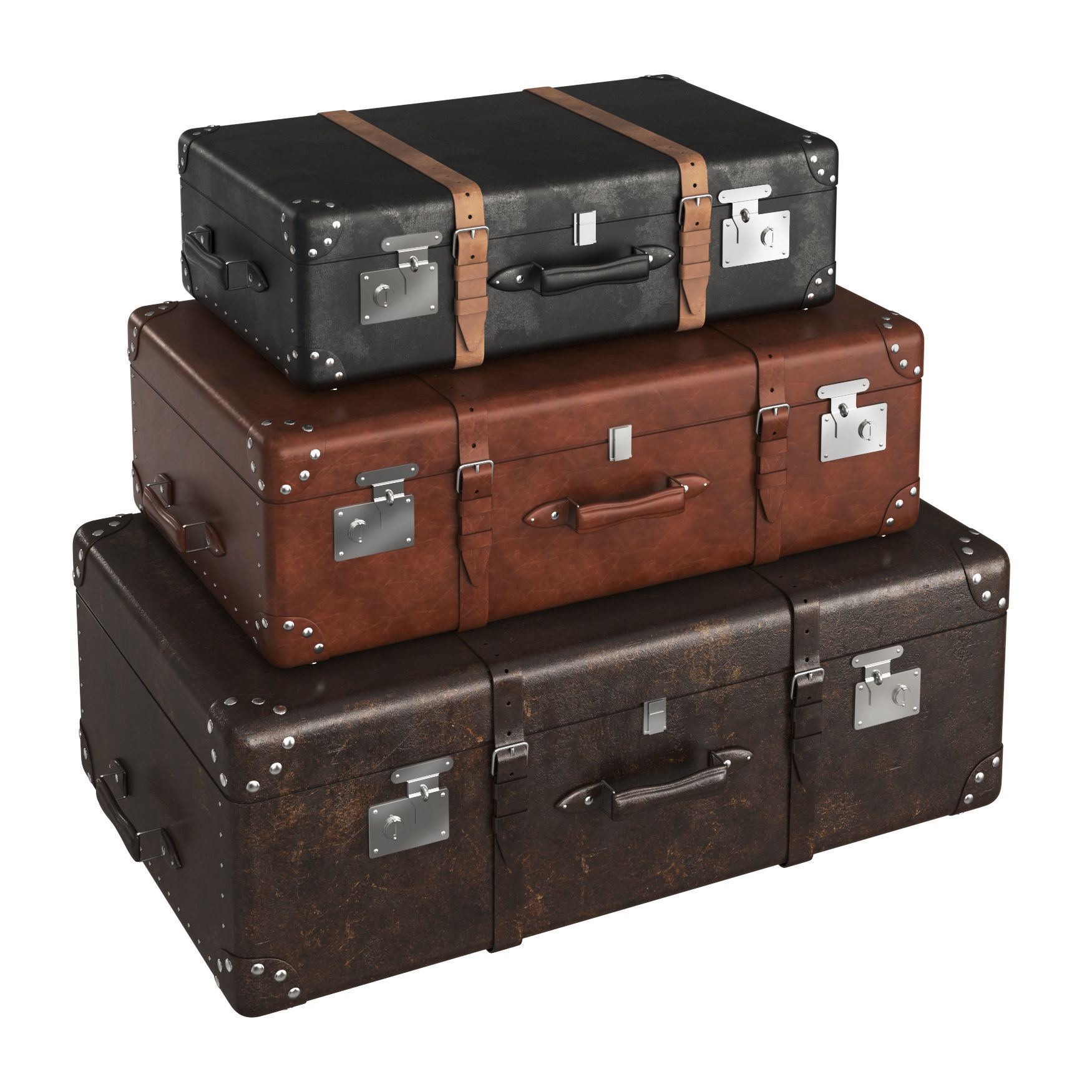 Suitcases retro 3D model_4