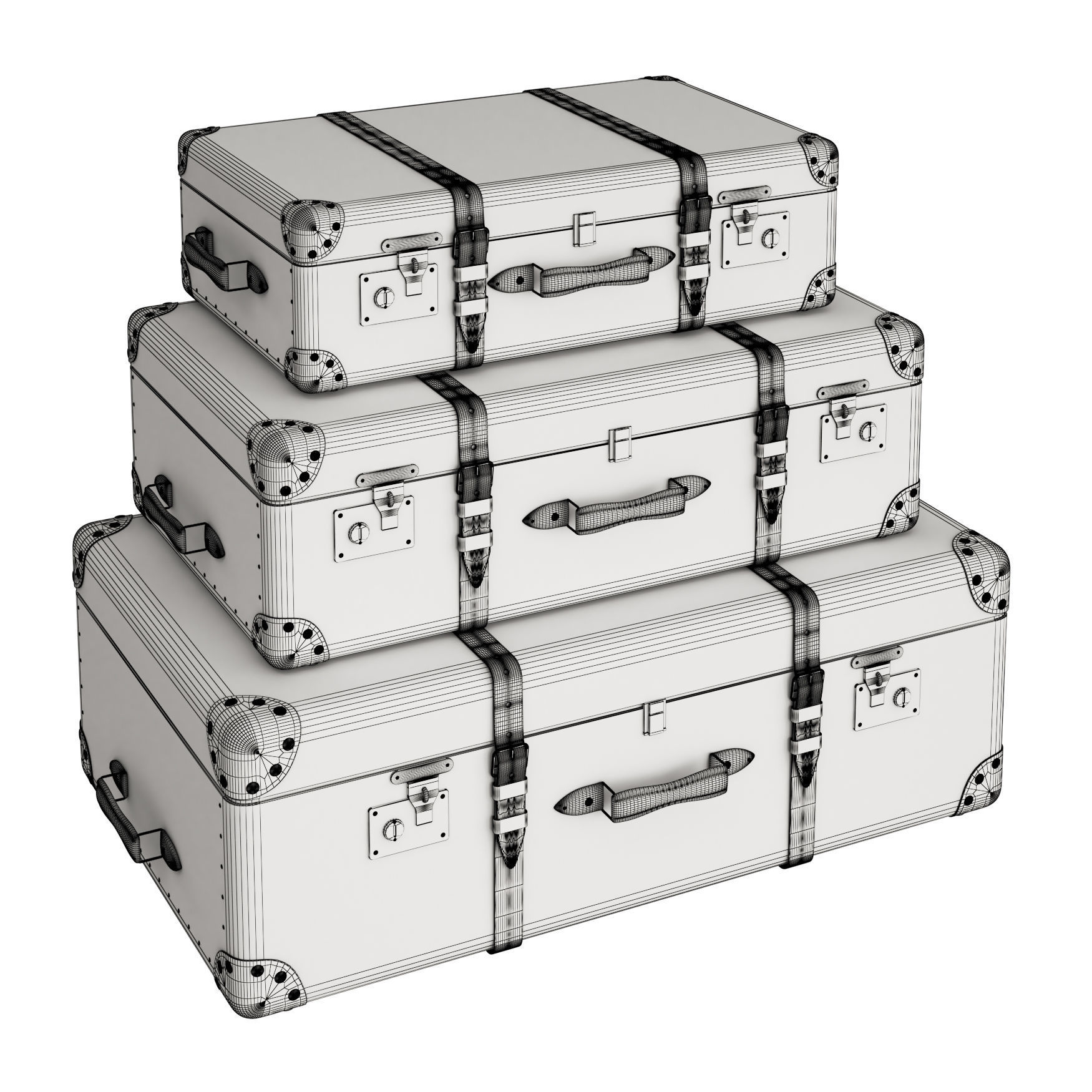 Suitcases retro 3D model_1