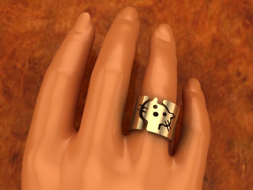 Cat-ring model hello kitty ring in rose gold 3D print model_1