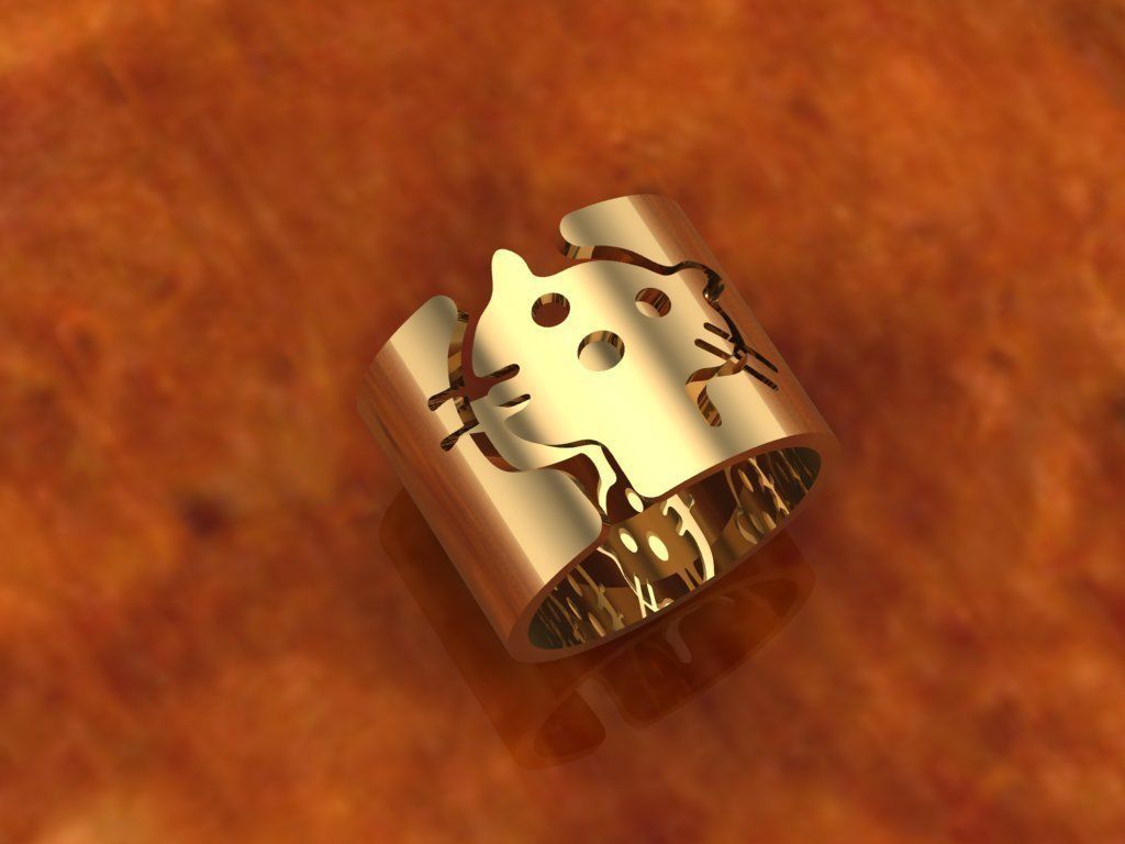 Cat-ring model hello kitty ring in rose gold 3D print model_10