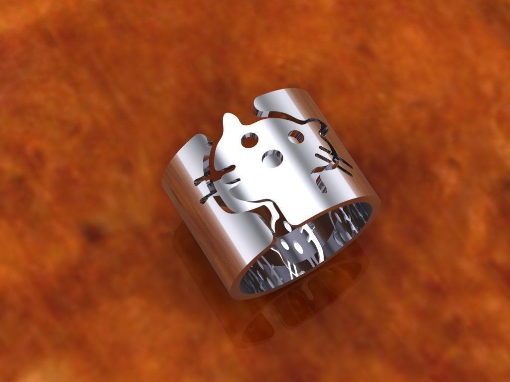 Cat-ring model hello kitty ring in rose gold 3D print model_11