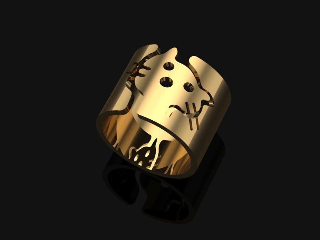 Cat-ring model hello kitty ring in rose gold 3D print model_5