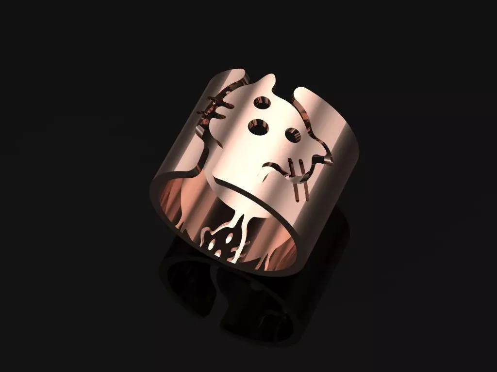 Cat-ring model hello kitty ring in rose gold 3D print model_0