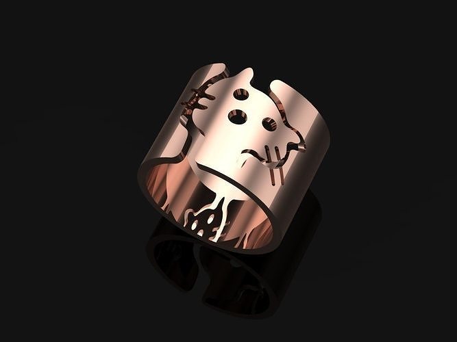 Cat-ring model hello kitty ring in rose gold 3D print model