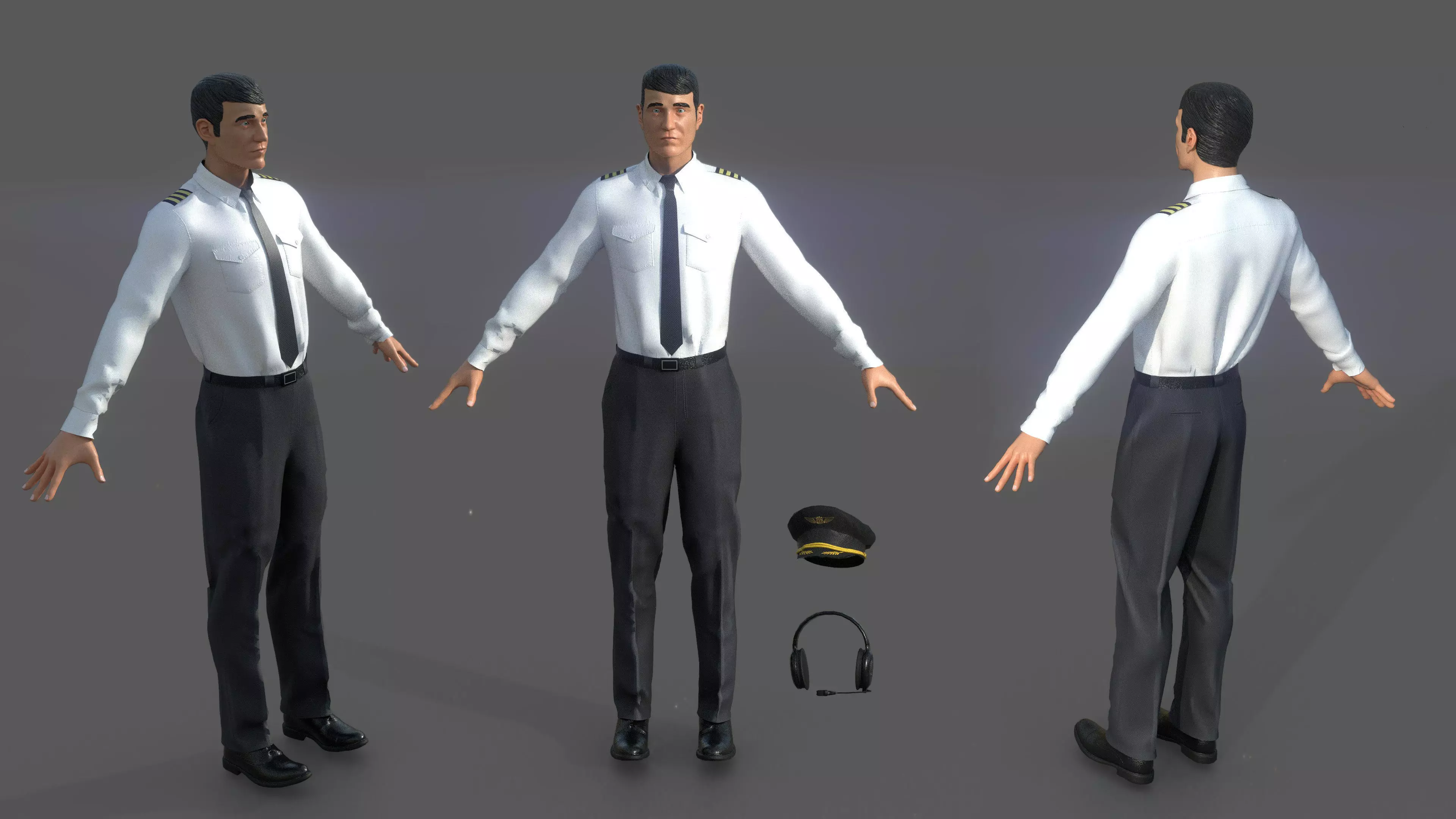 Airline captain Low-poly 3D model_0