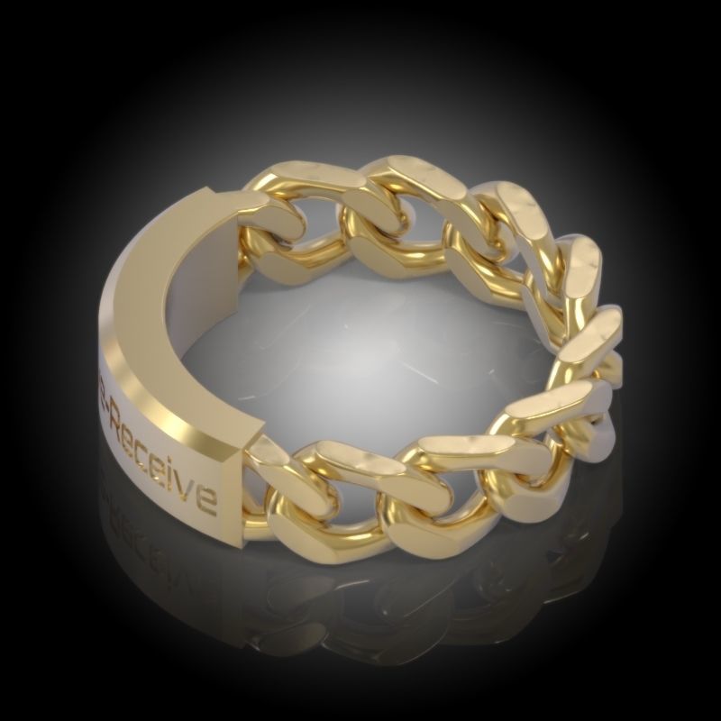 Law of Attraction Cuban Chain Ring - Ask - Believe - Receive 3D print model_23