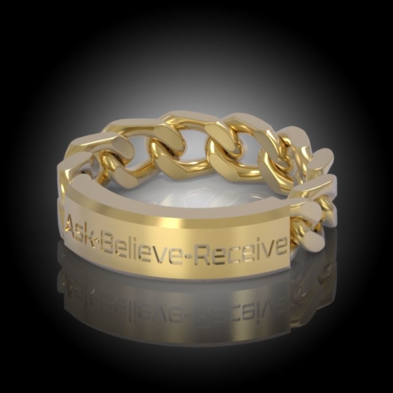 Law of Attraction Cuban Chain Ring - Ask - Believe - Receive 3D print model_21