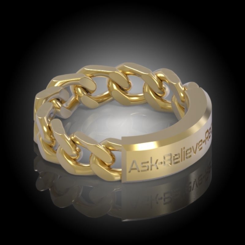 Law of Attraction Cuban Chain Ring - Ask - Believe - Receive 3D print model_28