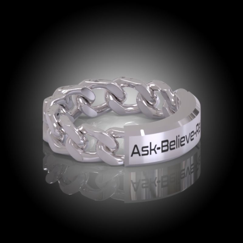 Law of Attraction Cuban Chain Ring - Ask - Believe - Receive 3D print model_6