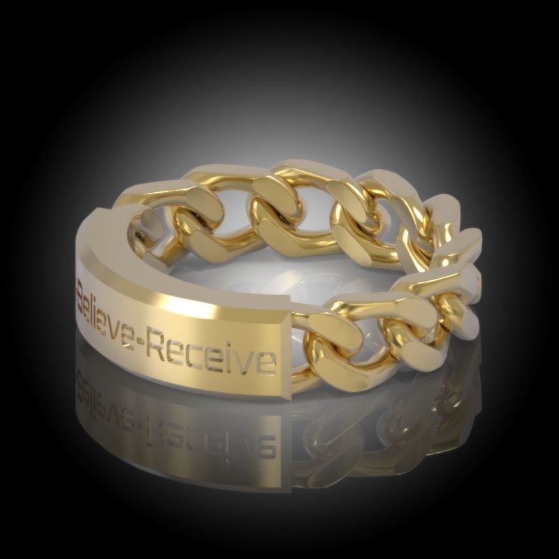 Law of Attraction Cuban Chain Ring - Ask - Believe - Receive 3D print model_22
