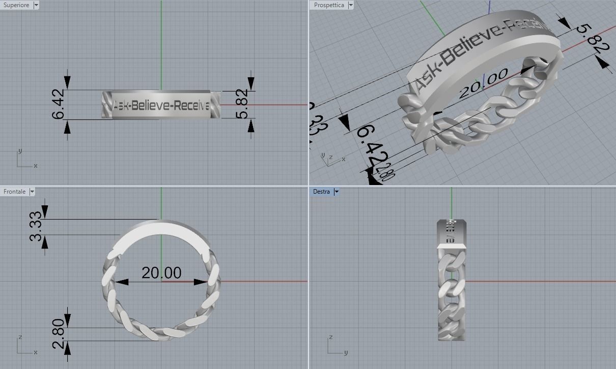 Law of Attraction Cuban Chain Ring - Ask - Believe - Receive 3D print model_35