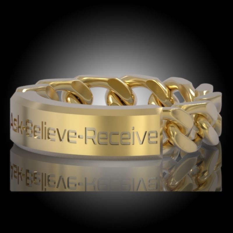 Law of Attraction Cuban Chain Ring - Ask - Believe - Receive 3D print model_20