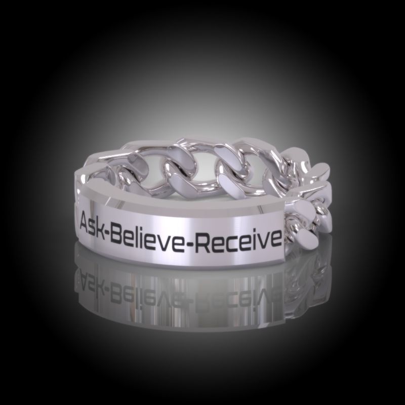 Law of Attraction Cuban Chain Ring - Ask - Believe - Receive 3D print model_8