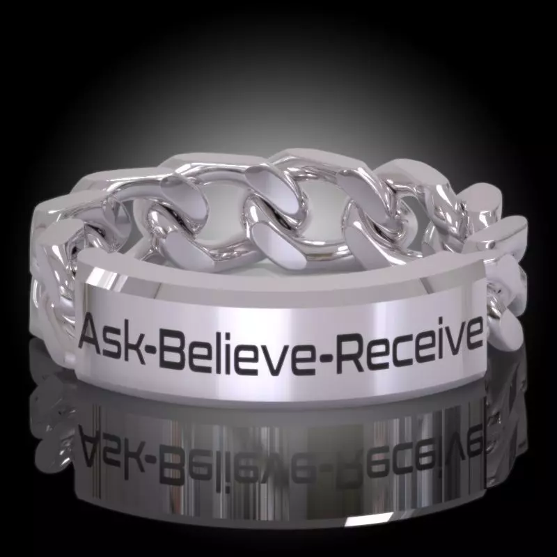 Law of Attraction Cuban Chain Ring - Ask - Believe - Receive 3D print model_0
