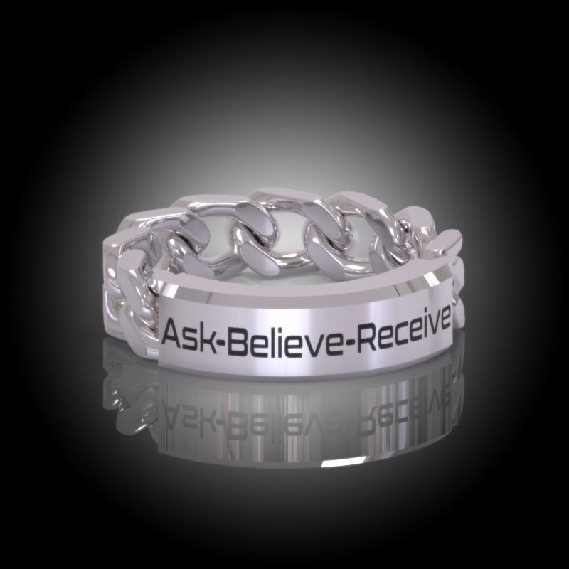 Law of Attraction Cuban Chain Ring - Ask - Believe - Receive 3D print model_3