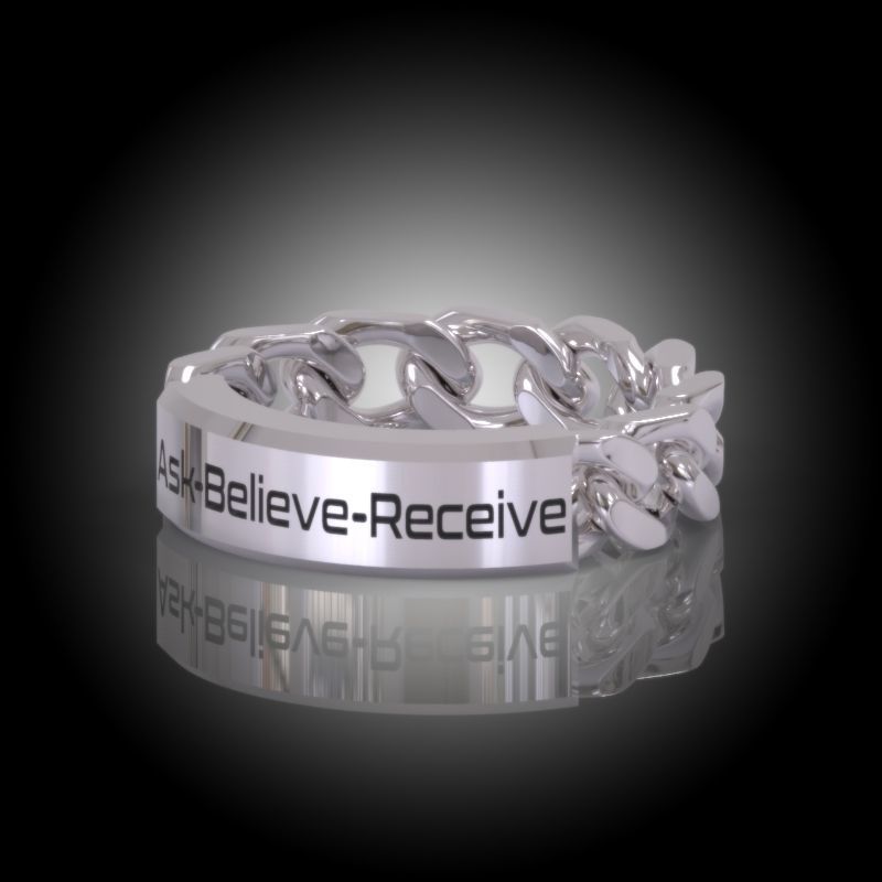 Law of Attraction Cuban Chain Ring - Ask - Believe - Receive 3D print model_9
