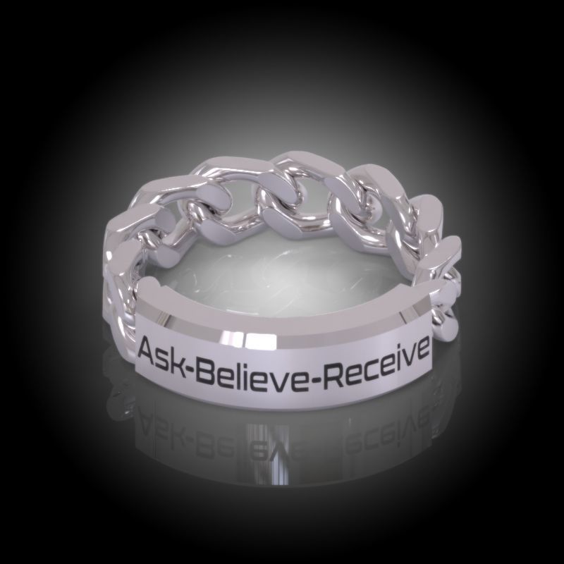 Law of Attraction Cuban Chain Ring - Ask - Believe - Receive 3D print model_5