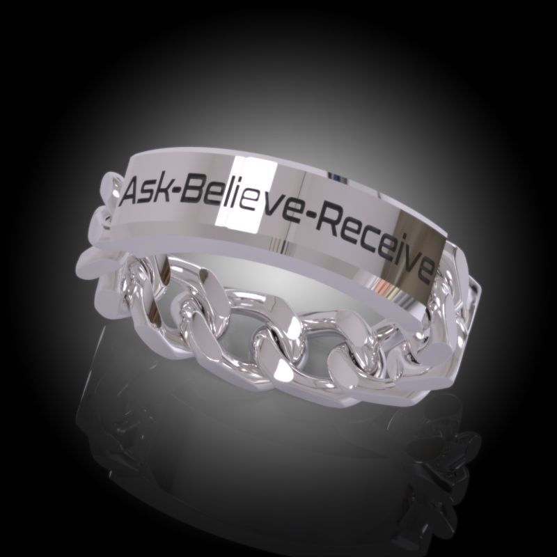 Law of Attraction Cuban Chain Ring - Ask - Believe - Receive 3D print model_2