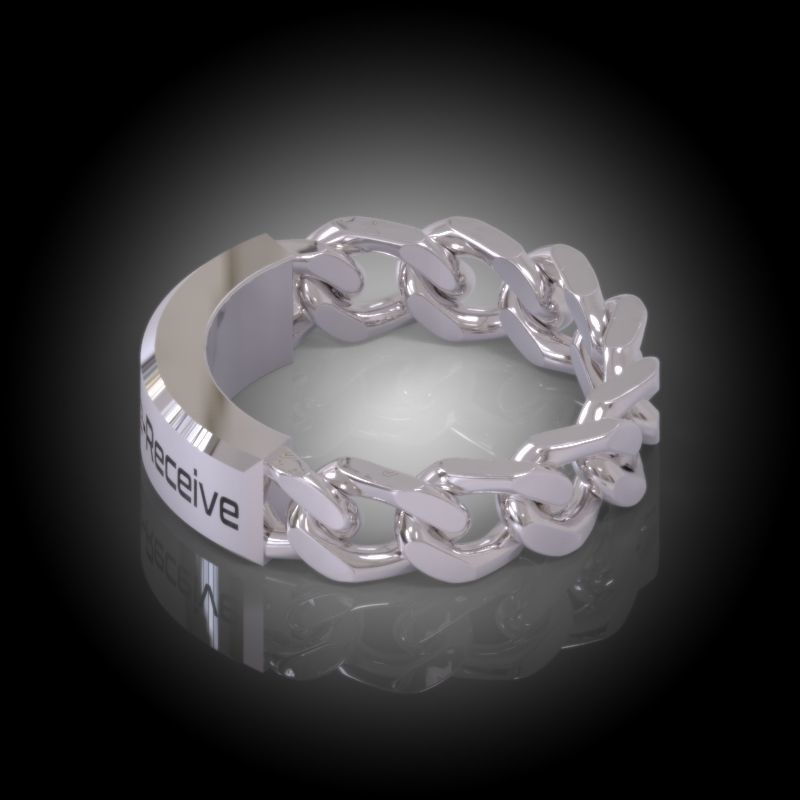 Law of Attraction Cuban Chain Ring - Ask - Believe - Receive 3D print model_12