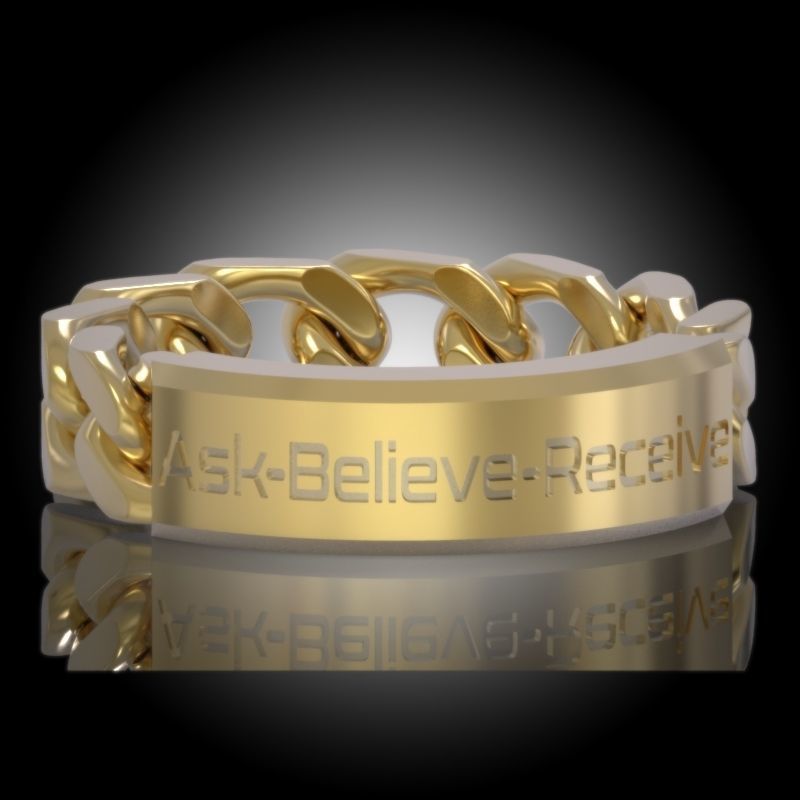 Law of Attraction Cuban Chain Ring - Ask - Believe - Receive 3D print model_19