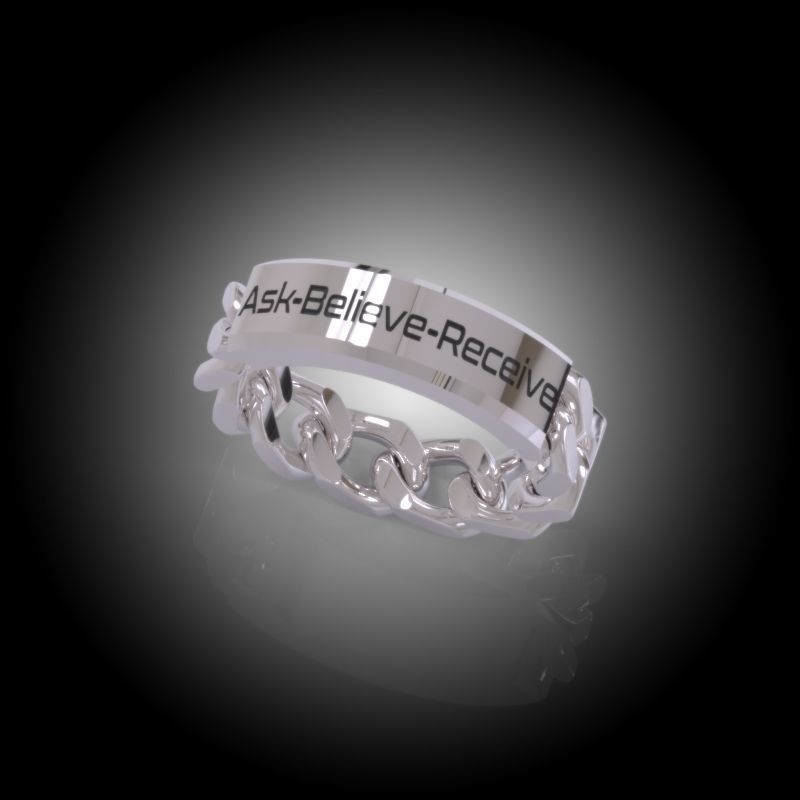 Law of Attraction Cuban Chain Ring - Ask - Believe - Receive 3D print model_1