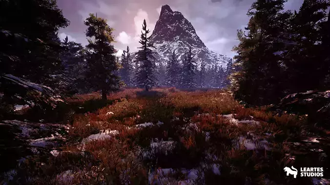Nordic Viking Landscape Snowy  Sunny  Low-poly 3D model