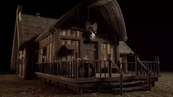 Viking Medieval House with interior and Props Low-poly 3D model