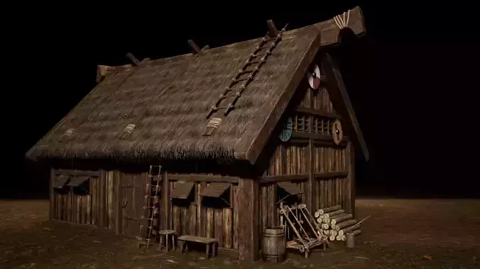 Viking Medieval House 02 with interior and props Low-poly 3D model