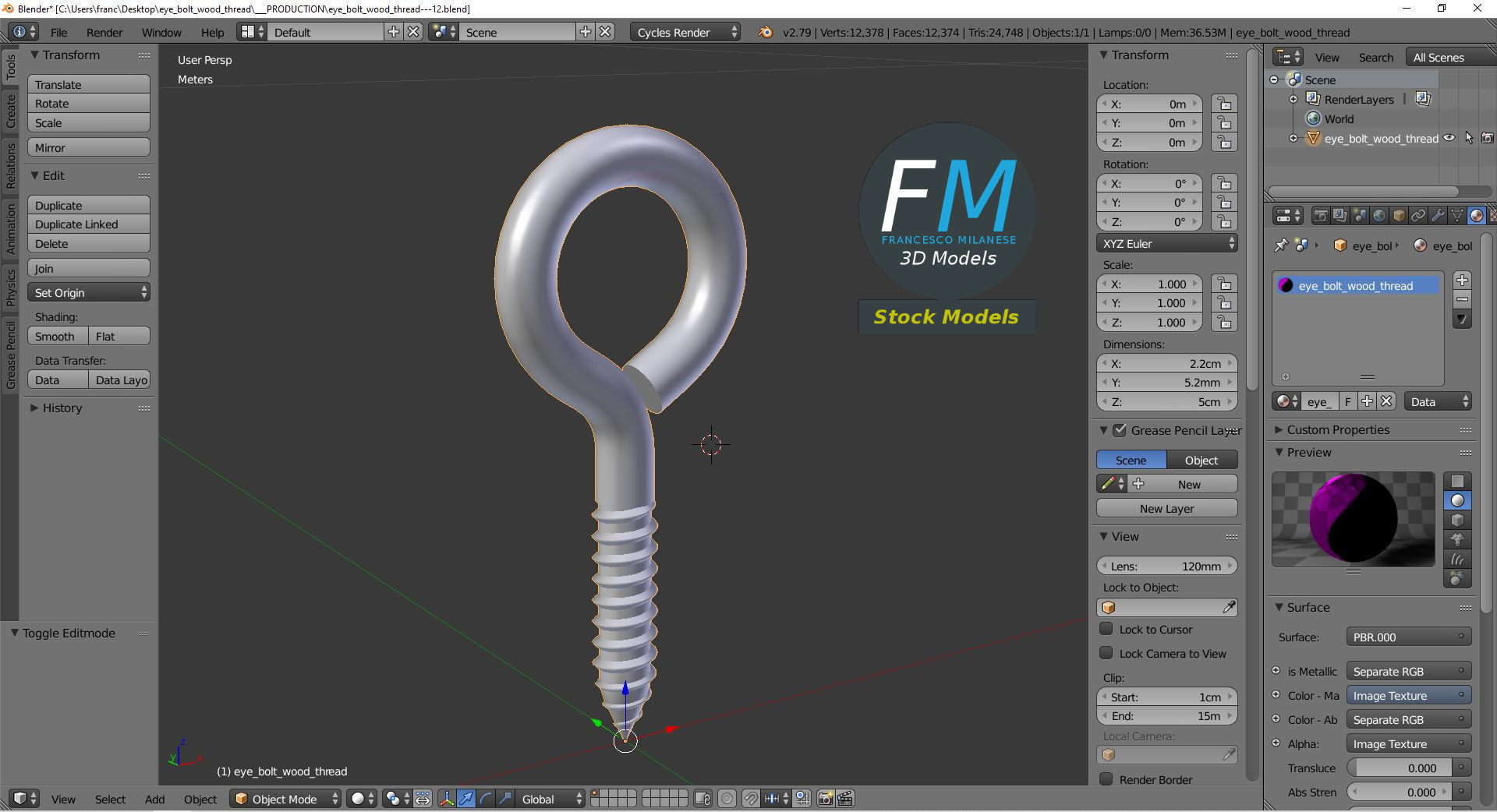 Eye bolt wood thread 3D model_9