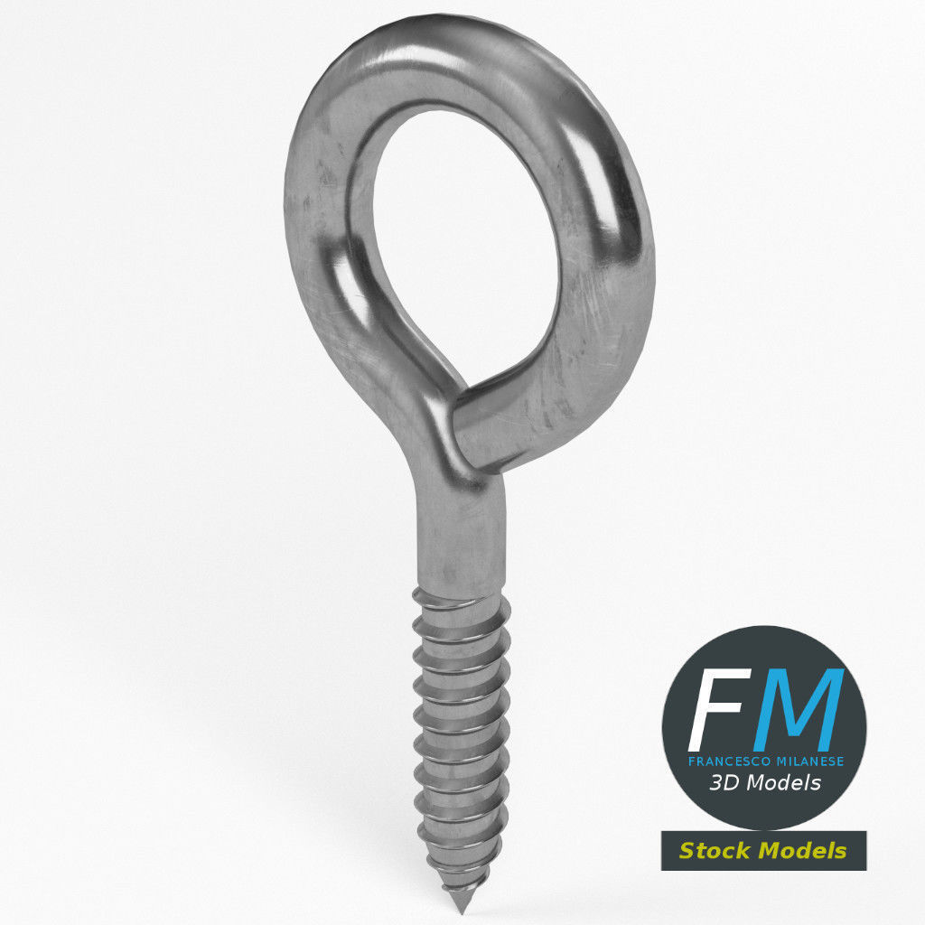 Eye bolt wood thread 3D model_2