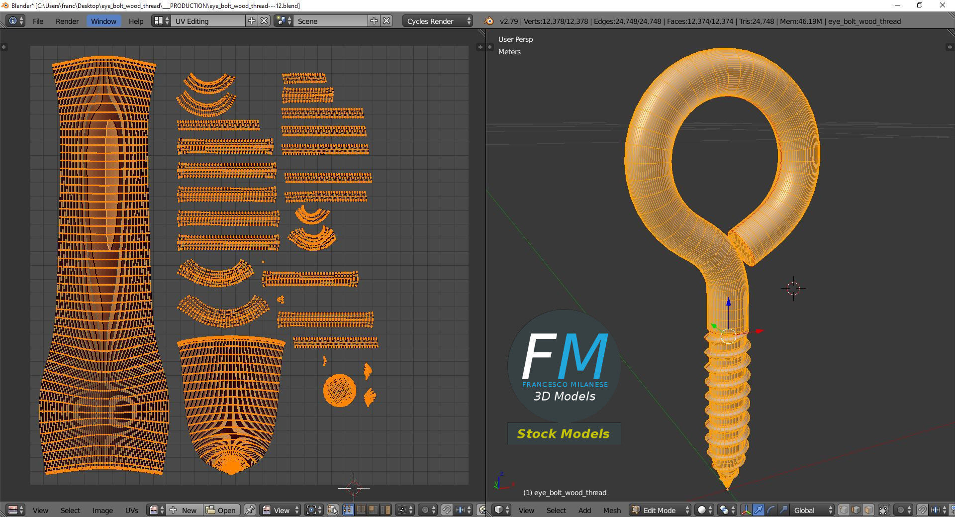Eye bolt wood thread 3D model_10