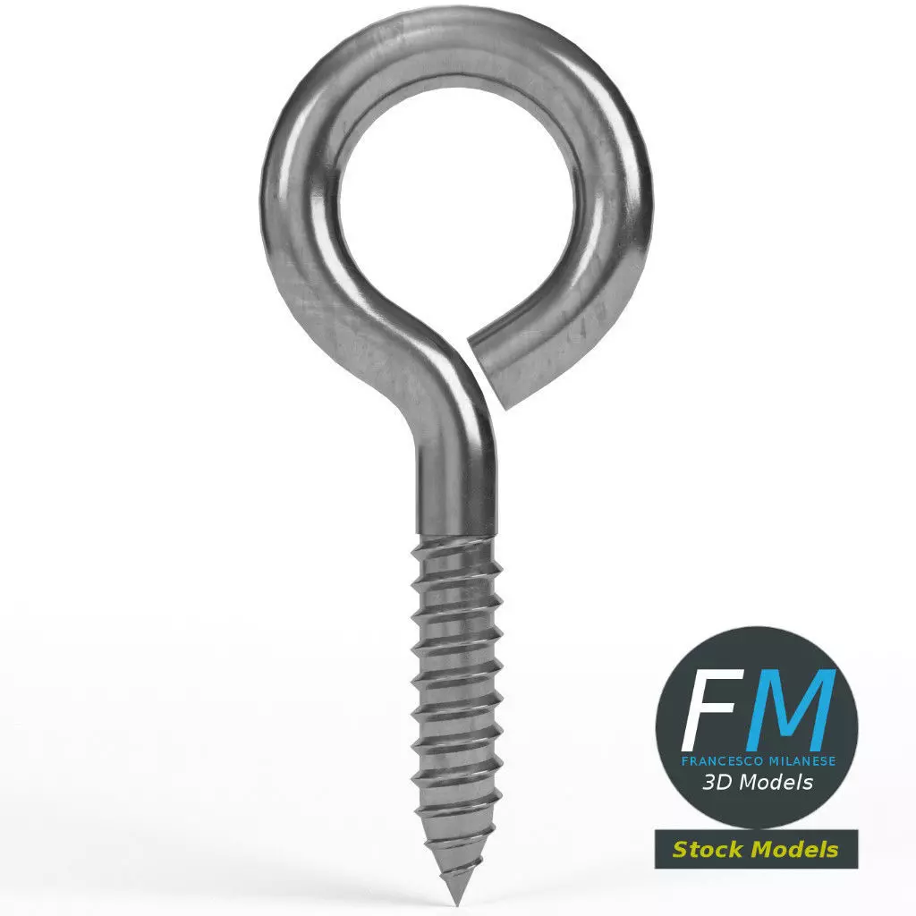 Eye bolt wood thread 3D model_0