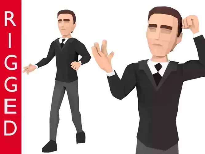 Low-Poly Business elegant man 3D rigged model 