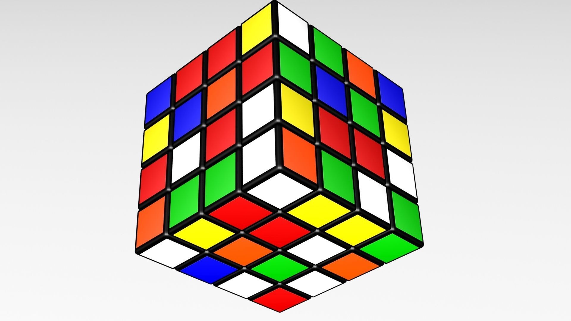 4x4 Scrambled Rubiks Cube 3D model_1