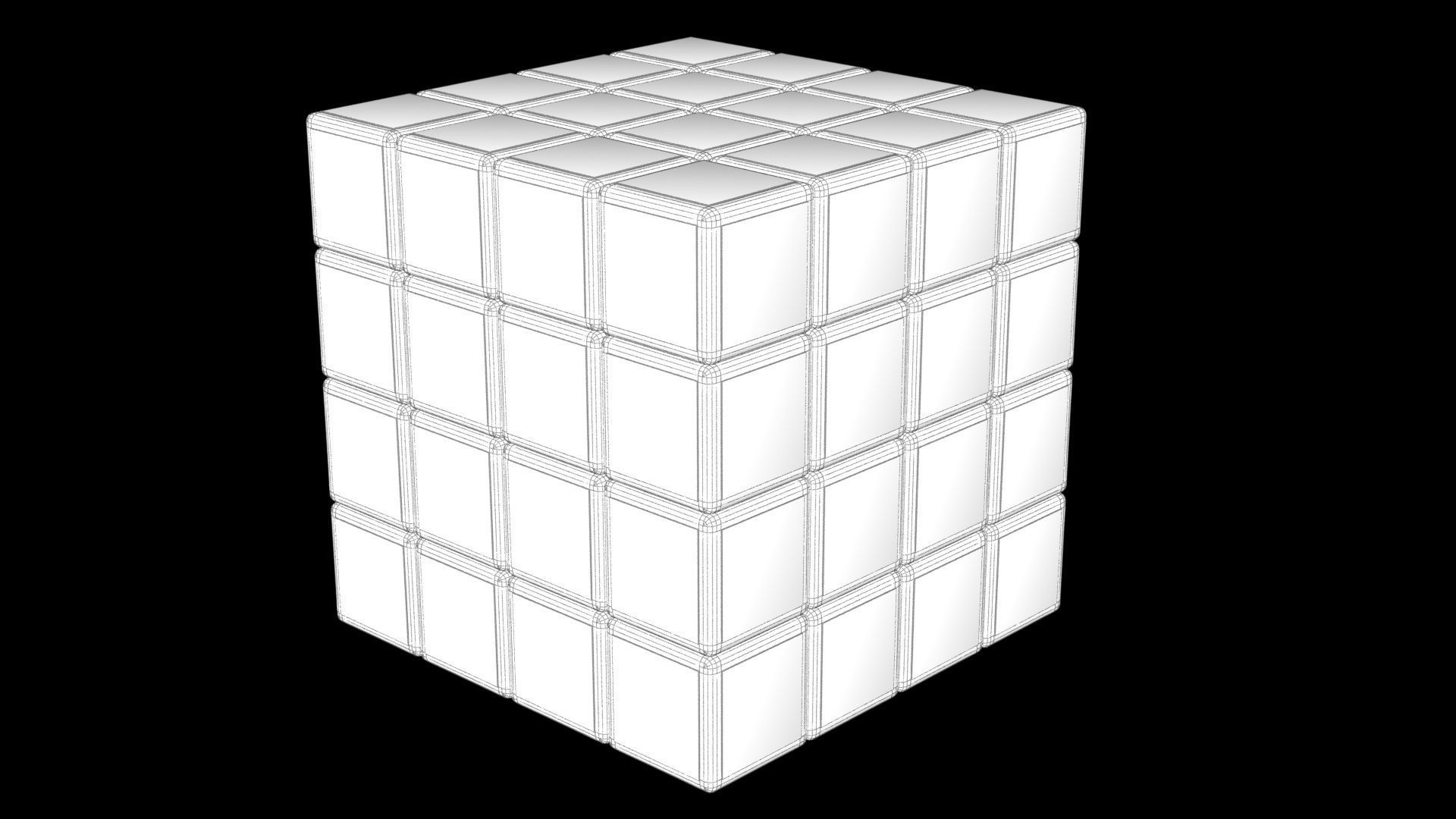4x4 Scrambled Rubiks Cube 3D model_4