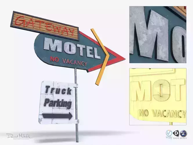 Motel Sign PBR Low-poly 3D model