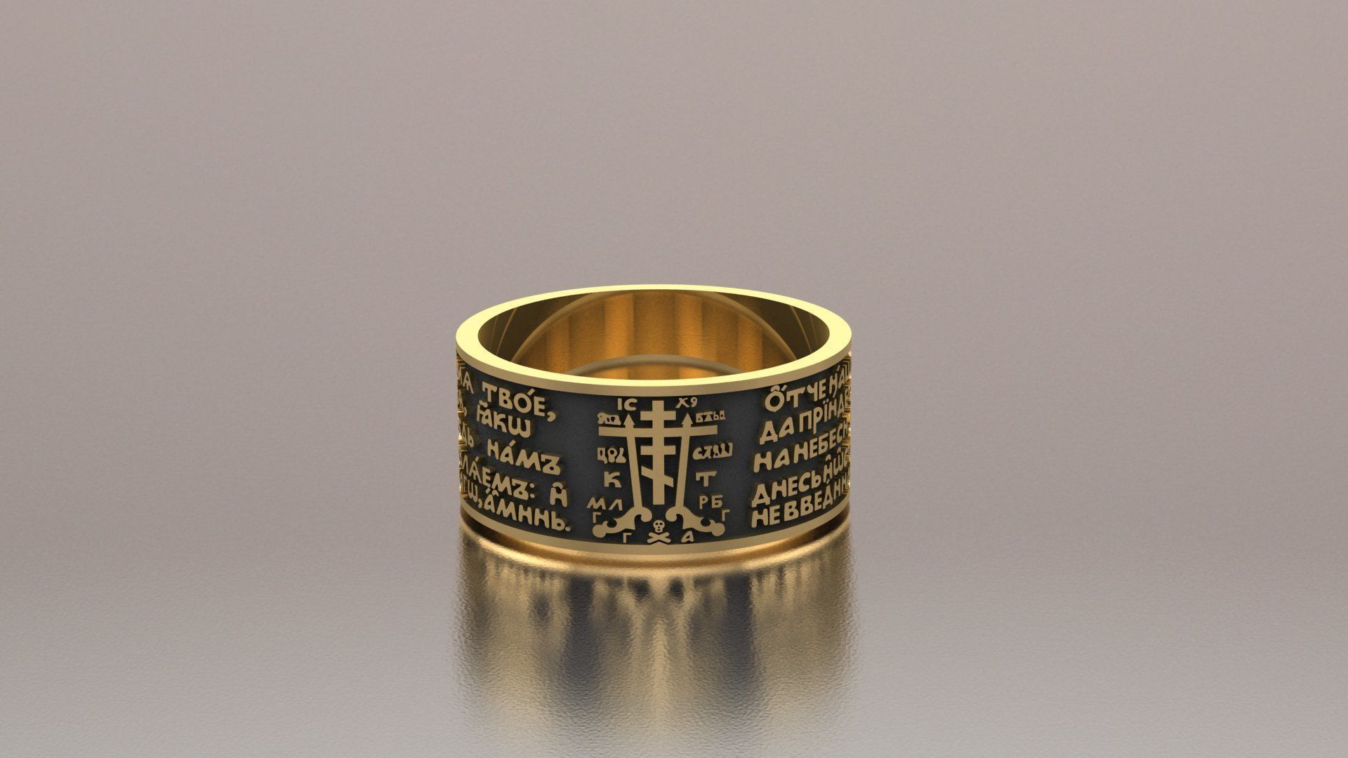 Ring 3D print model gold with cross 3D print model_6